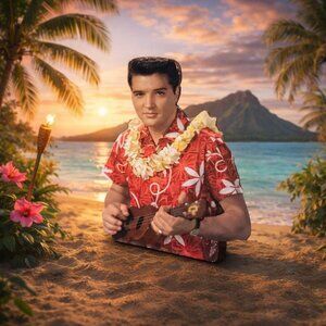 Vintage Elvis-Themed Rock & Roll Hawaii Shirt Magnet ~ 4”